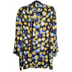 Ashley‎ Stewart Blue & Yellow Polka Dot Blouse Size 22/24